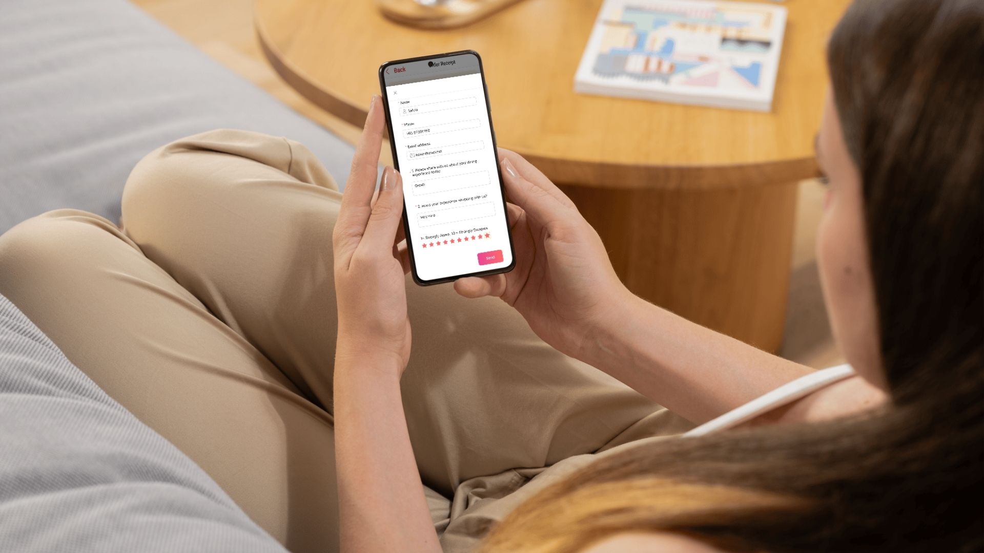 Close-up view of a user interacting with a mobile app on a smartphone
