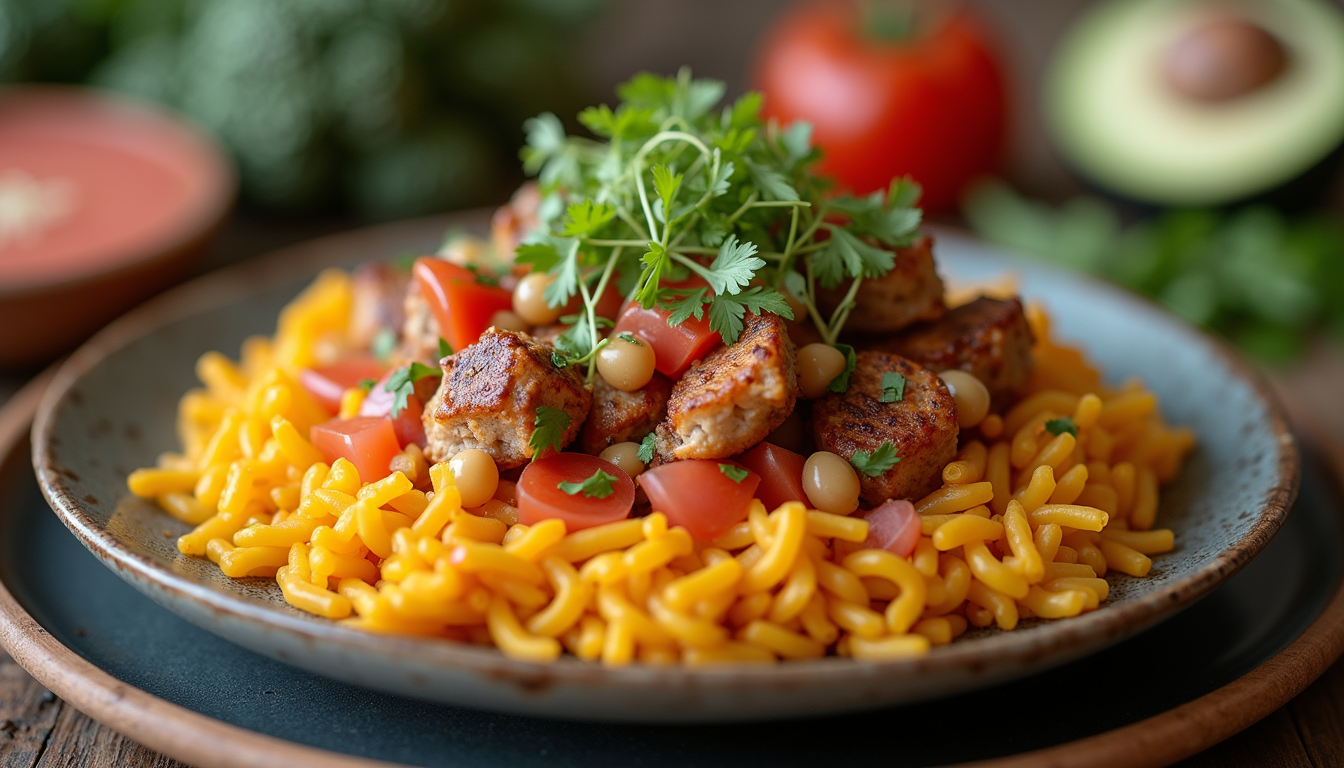 Close-up of a fusion dish combining Asian and Mexican cuisine