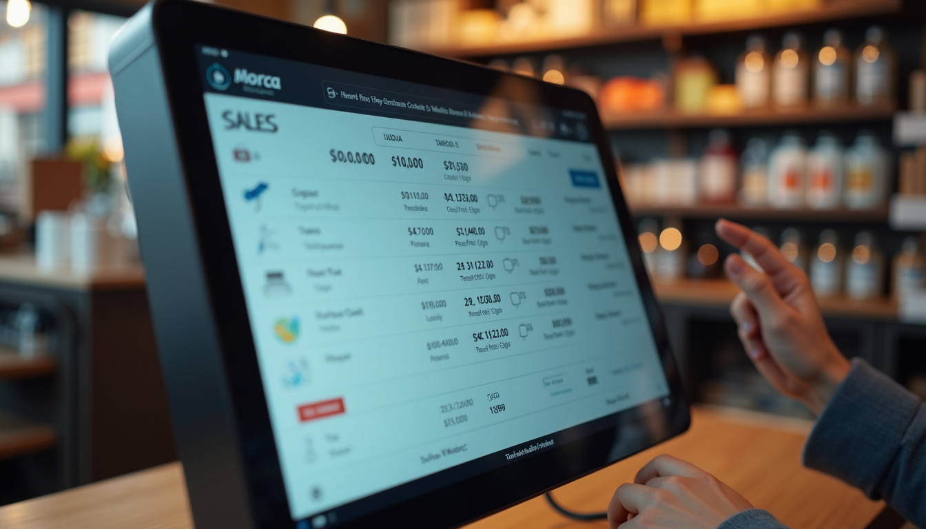 Close-up view of a POS system screen showing sales and inventory data