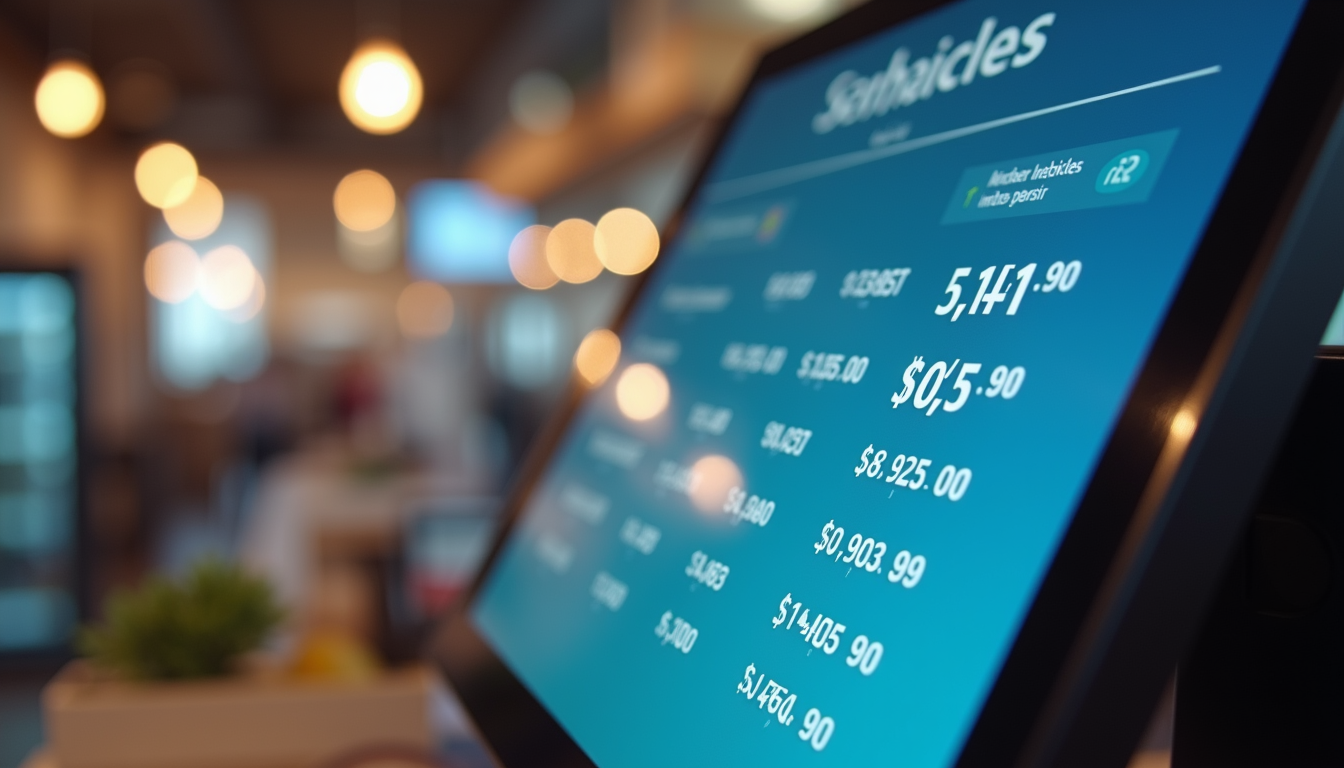 Close-up view of a retail POS touchscreen interface displaying sales data