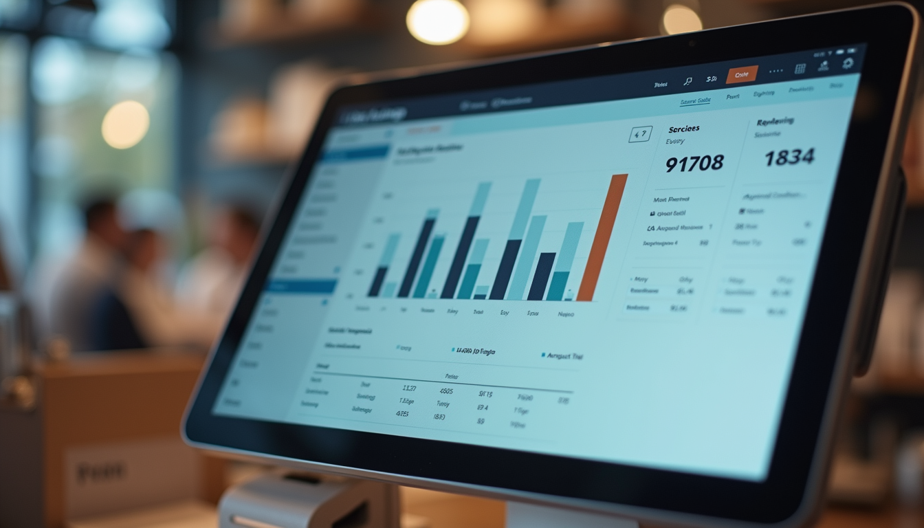 Close-up view of a retail POS screen displaying sales analytics