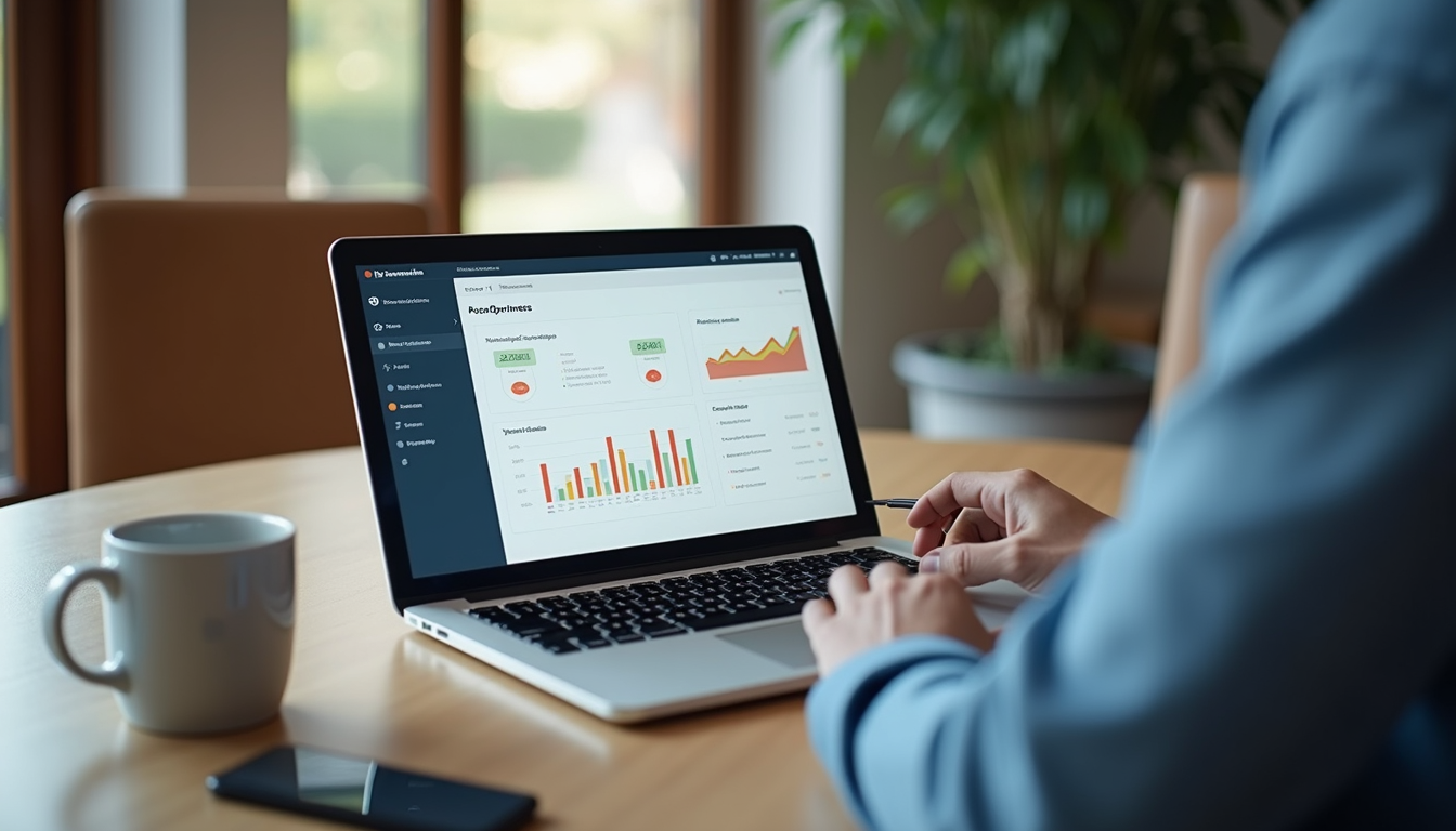 High angle view of a laptop screen showing loyalty program analytics dashboard
