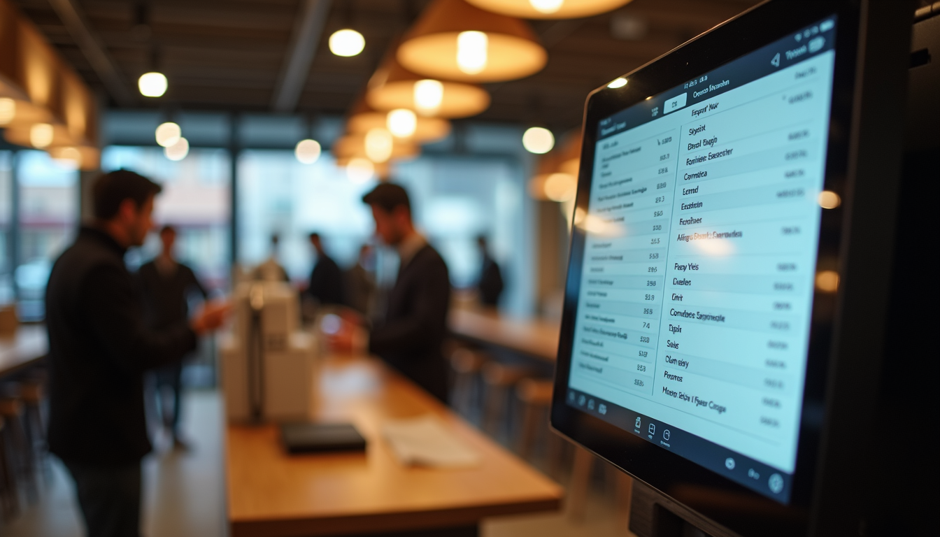 Close-up of a digital menu on a self-service ordering kiosk