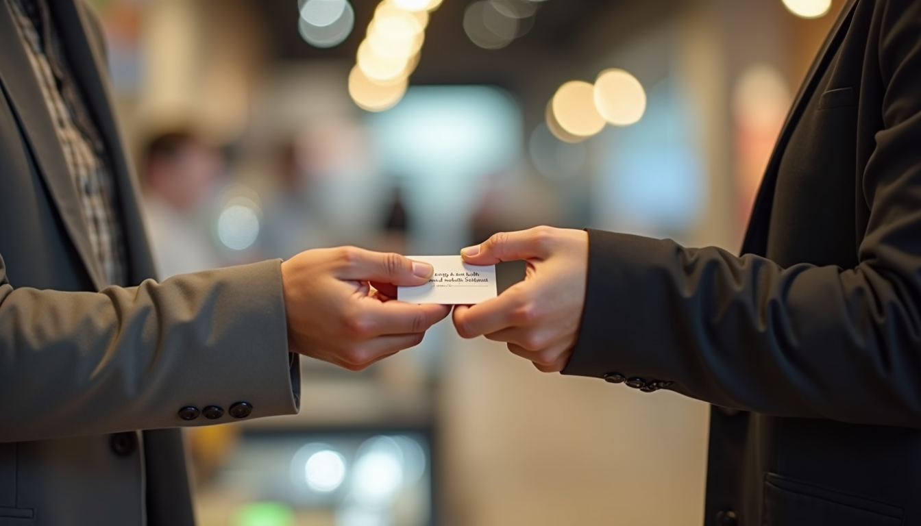 Close-up view of a customer receiving a loyalty card at checkout