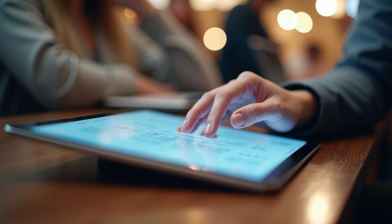 Close-up view of a digital tablet displaying customer interaction software